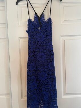 NBD Royal Blue Lace spaghetti straps Slip Midi Dress